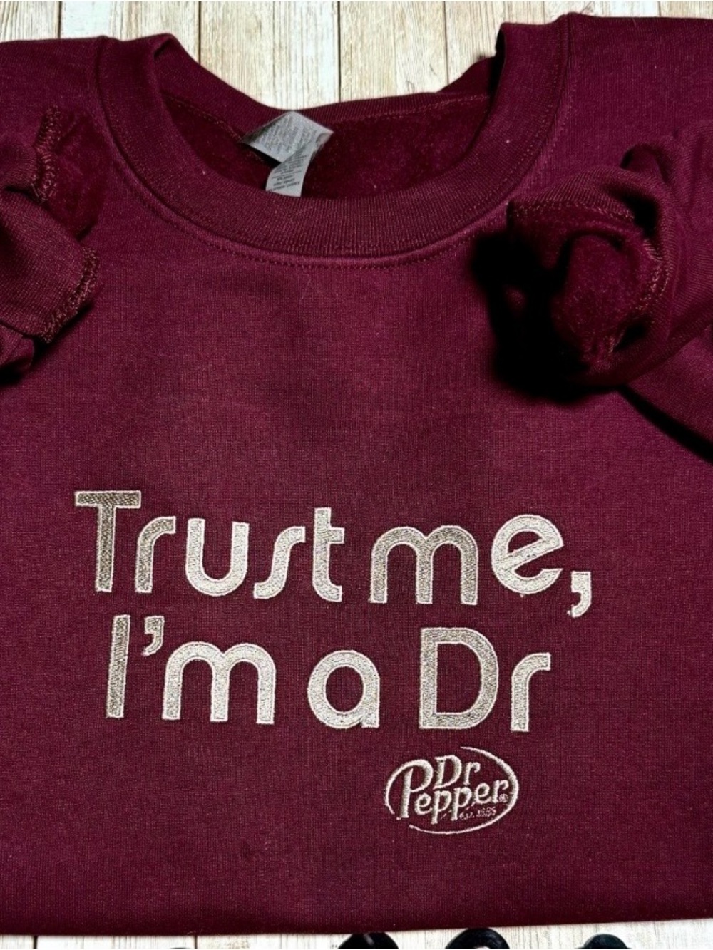 Dr Pepper 'Trust Me, I'm a Dr' Maroon embroidered sweatshirt